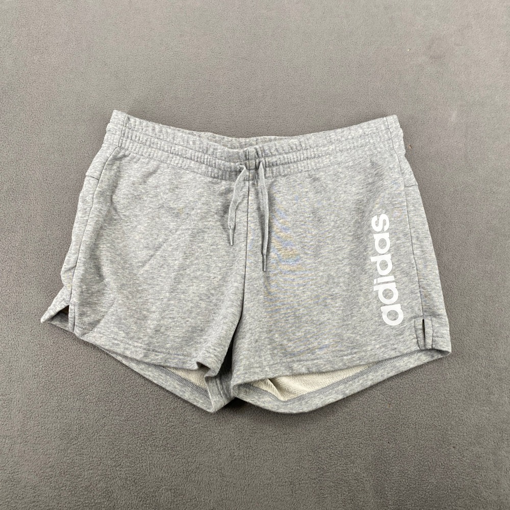 Adidas Essentials Linear Shorts Grey Heather French Terry Logo Womens Large